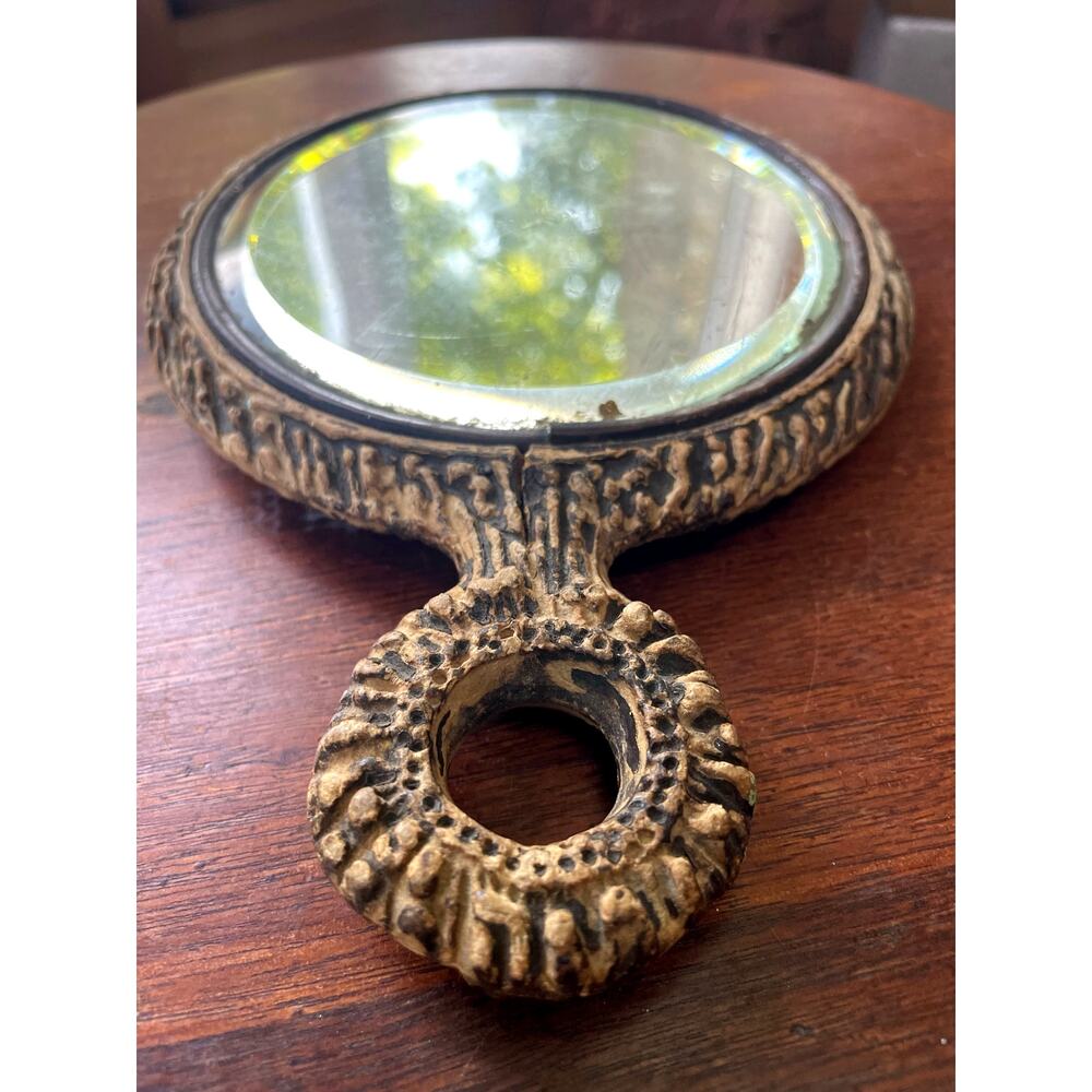 Vintage Faux Bois Hand Mirror with Sterling Detail